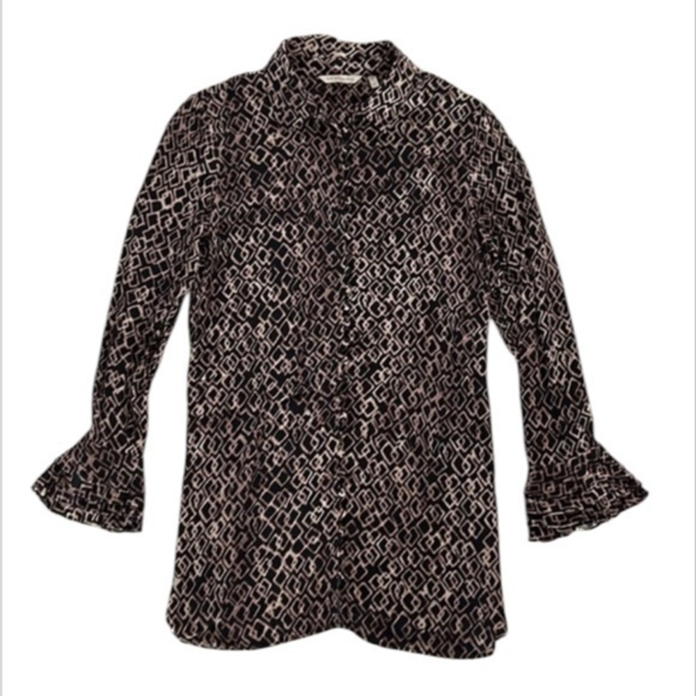 Soft Surroundings Paloma geometic animal print button down blouse size medium